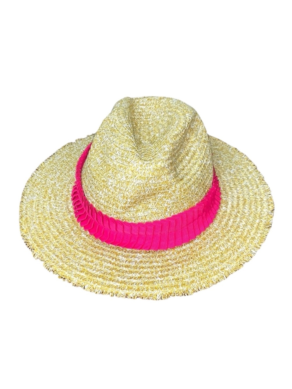 Anna & Ava Frayed Straw Panama Beach Hat Light Tan Pink OS
